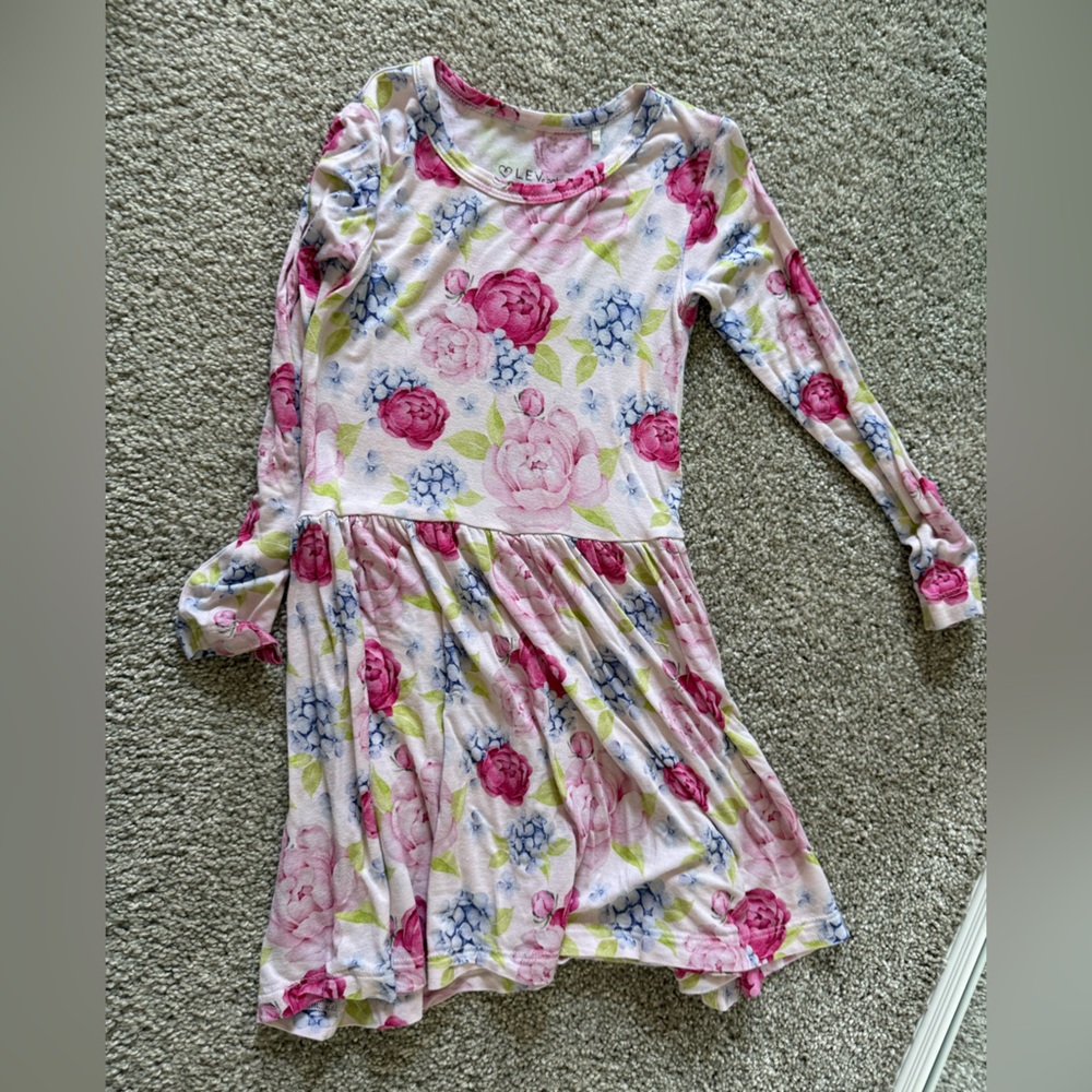Girls' Pink Floral Long-Sleeve Casual Dress